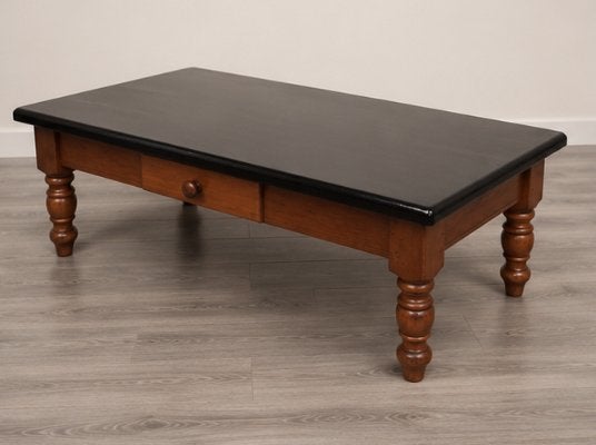 Massief Eiken Salontafel | Barok Stijl | Zwart Blad met Lade, Gebruikt, 100 tot 150 cm, Eikenhout, 50 tot 100 cm
