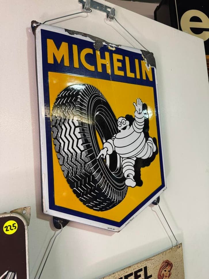 Vintage Michelin Emaille Reclamebord - Bibendum, Antiek en Kunst, Ophalen