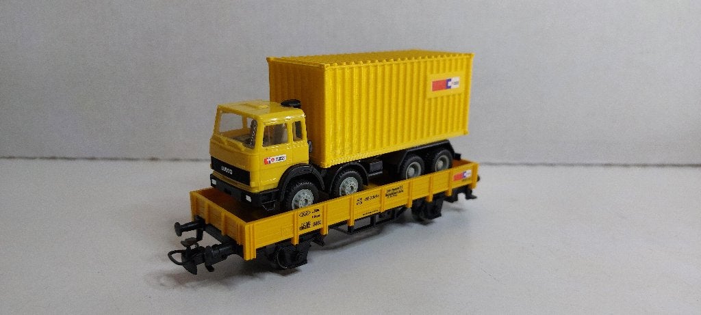 Strukton Wagon met Mercedes met een 20ft. Container (06), Wisselstroom, Ophalen of Verzenden, NS, Märklin