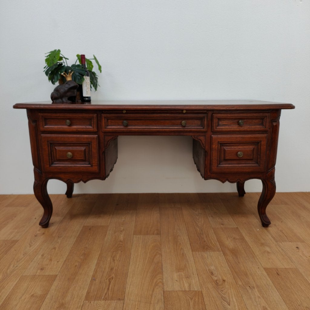 Antiek, vintage bankiersbureau, houten bureau, buro 403, Valkenswaard, Gebruikt, Hout, Info@flashbackfurniture.nl