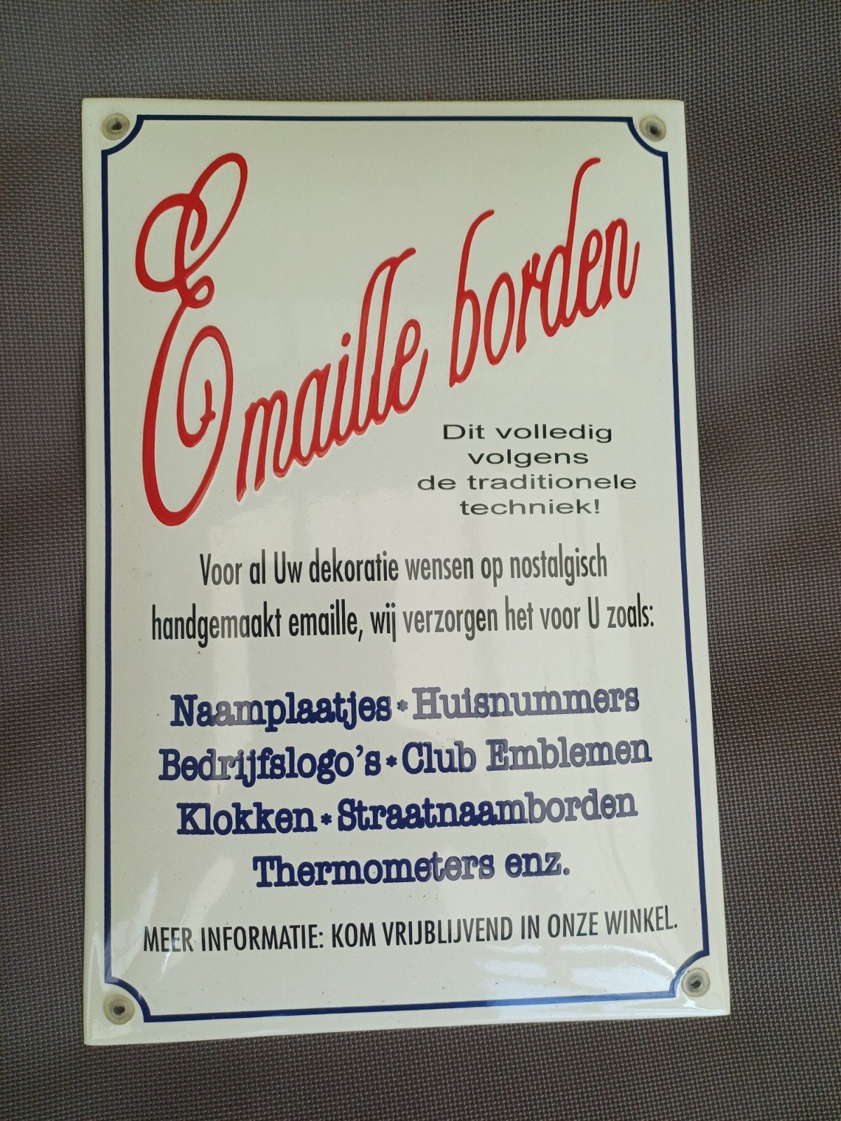 Emaille bord " emaille borden", Ophalen of Verzenden, Zo goed als nieuw, Reclamebord