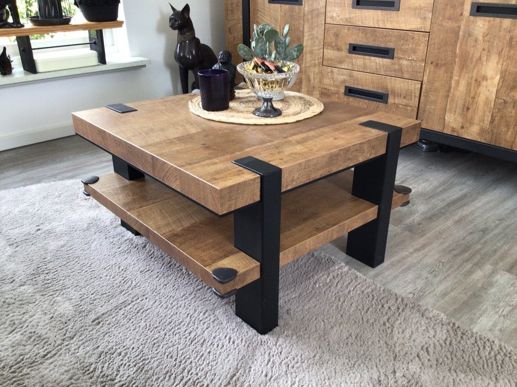 Salontafel Lamulux  Old Teak 67 x67, Ophalen, Overige materialen, 50 tot 100 cm, 50 tot 100 cm