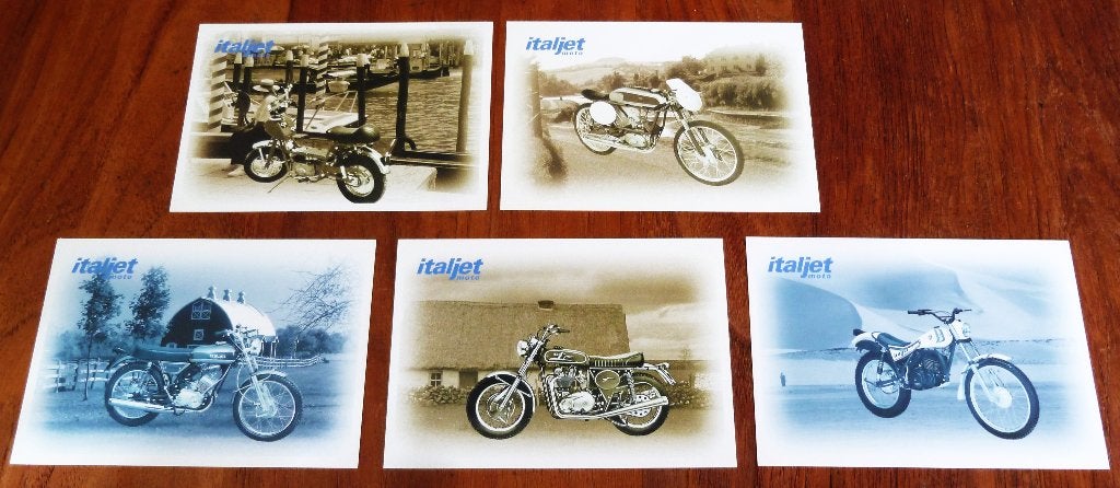 5 ITALJET kaarten motoren/ bromfietsen 1965- 1981, Ophalen of Verzenden, Overige merken