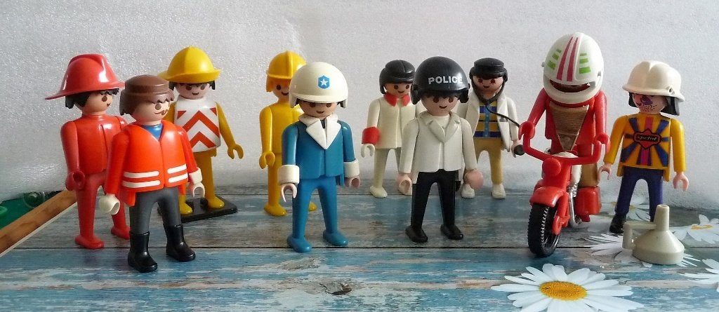 14 PLAYMOBIL POPJES O.A.MET MOTOR, POLITIE, Verzenden, Zo goed als nieuw