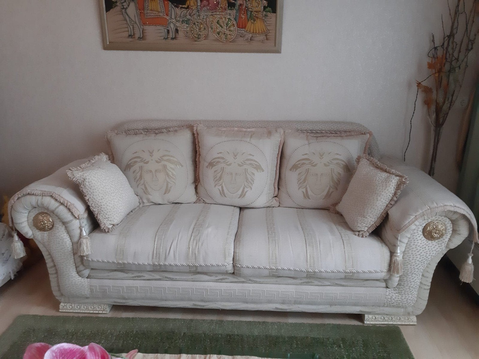 luxe 2 en 3 zits Versace bankstel, Ophalen, Overige materialen, 75 tot 100 cm, Zo goed als nieuw