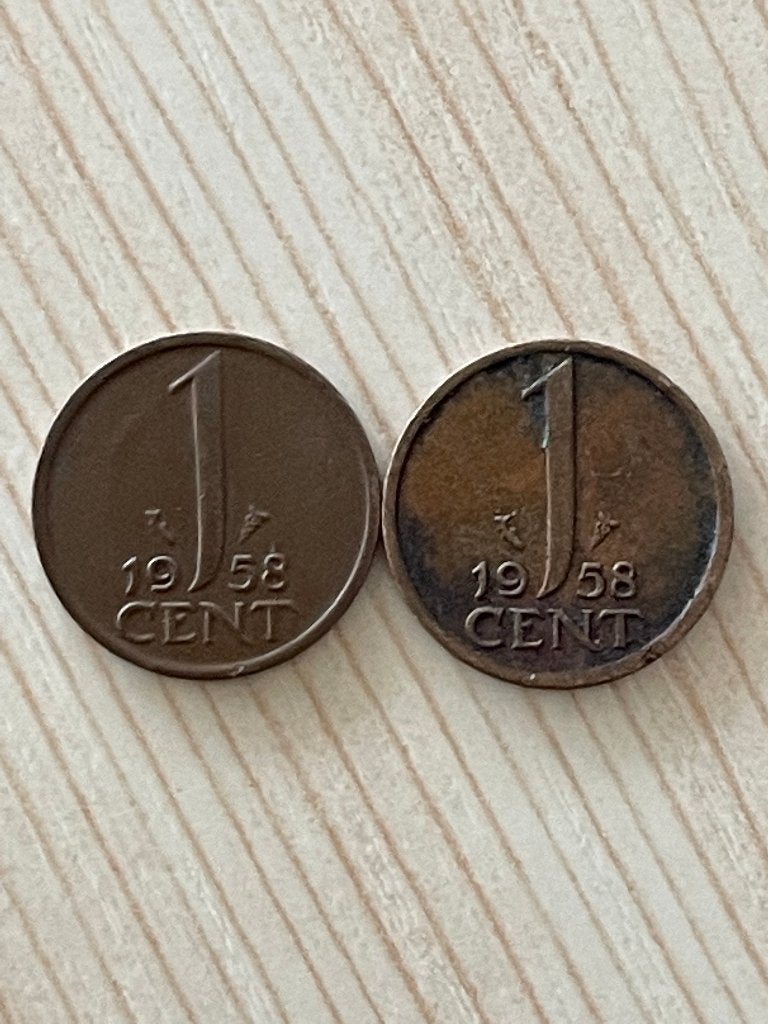 Nederland 1 Cent van 1958 - 2 stuks koningin Juliana, Ophalen of Verzenden, Koningin Juliana, 1 cent, Losse munt