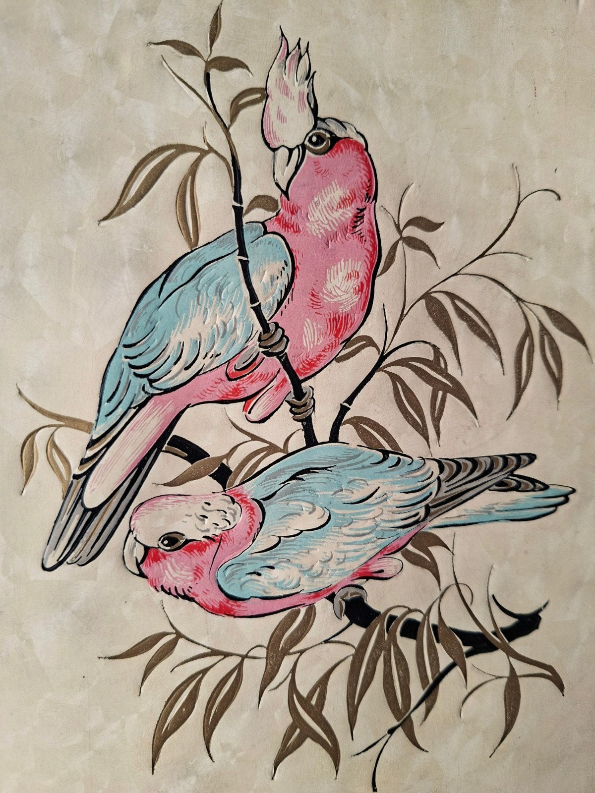 Vintage bonbondoos met roze kaketoes/jaren 50, Ophalen of Verzenden, Gebruikt