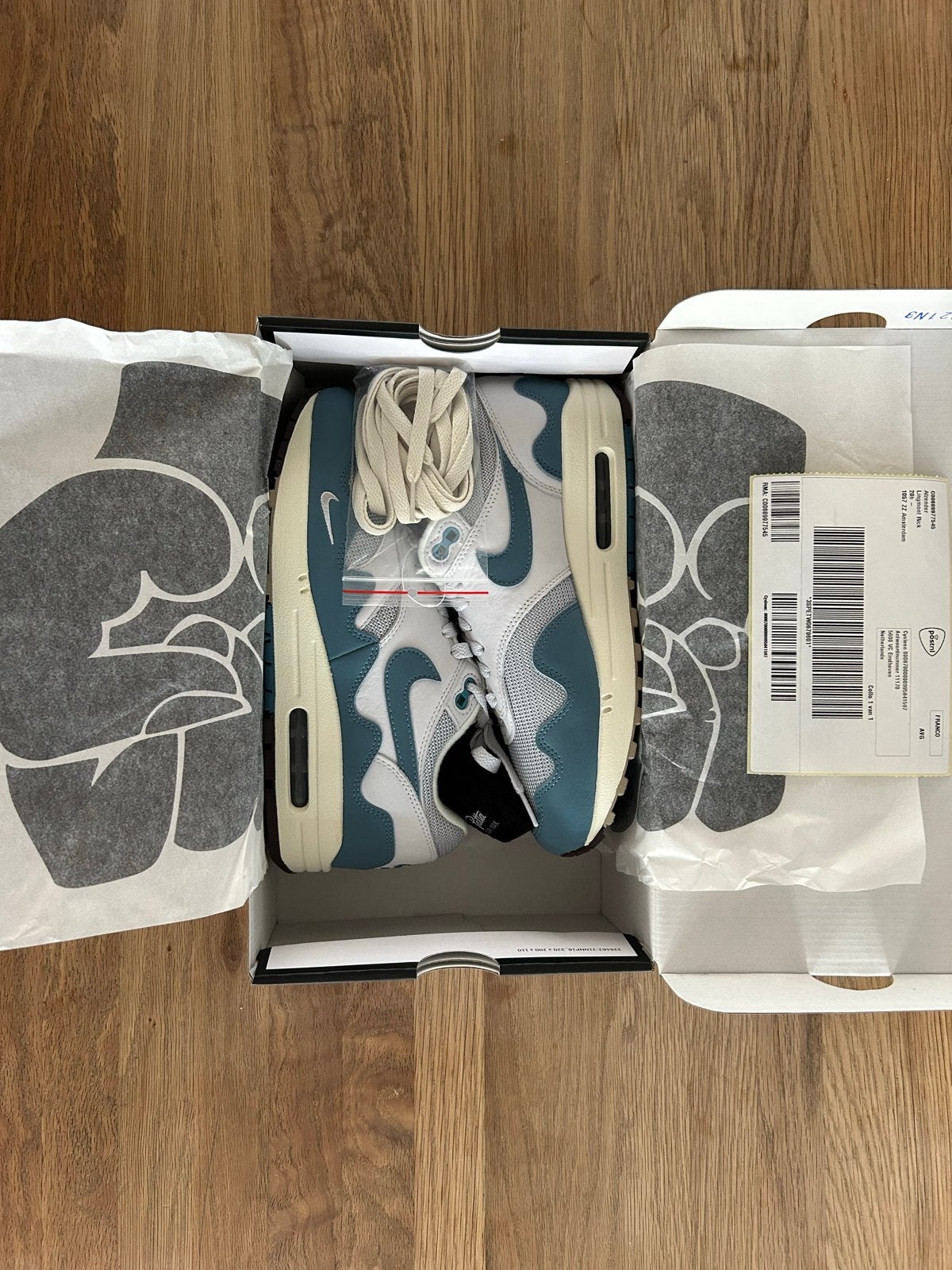 Nike Air Max 1 Patta Waves Noise Aqua (40,5), Kleding | Heren, Blauw, Nieuw, Ophalen of Verzenden, Sneakers of Gympen