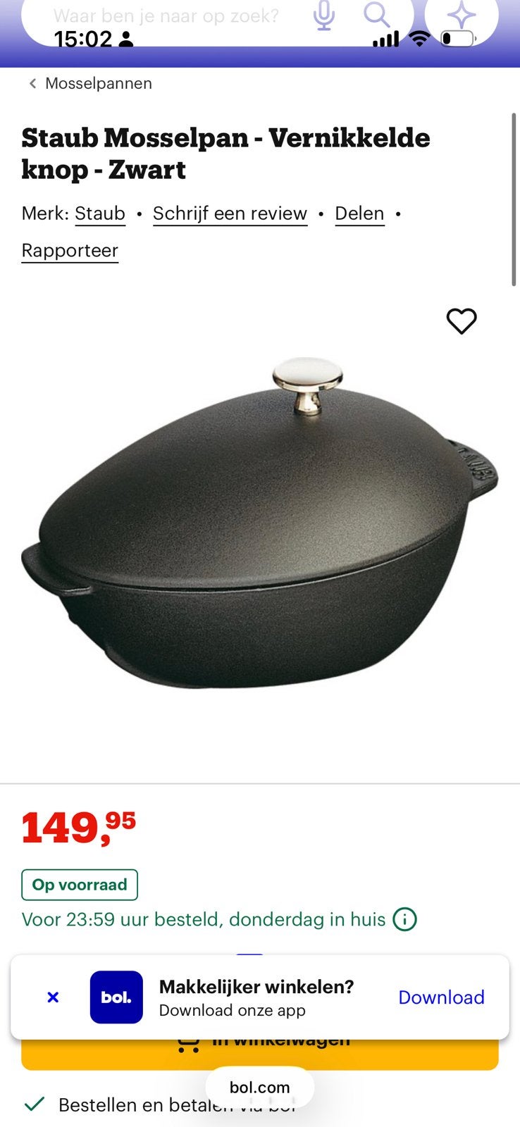 Staub gietijzeren mossel pannen 4x, Ophalen of Verzenden, Zo goed als nieuw, Gietijzer, Pannenset