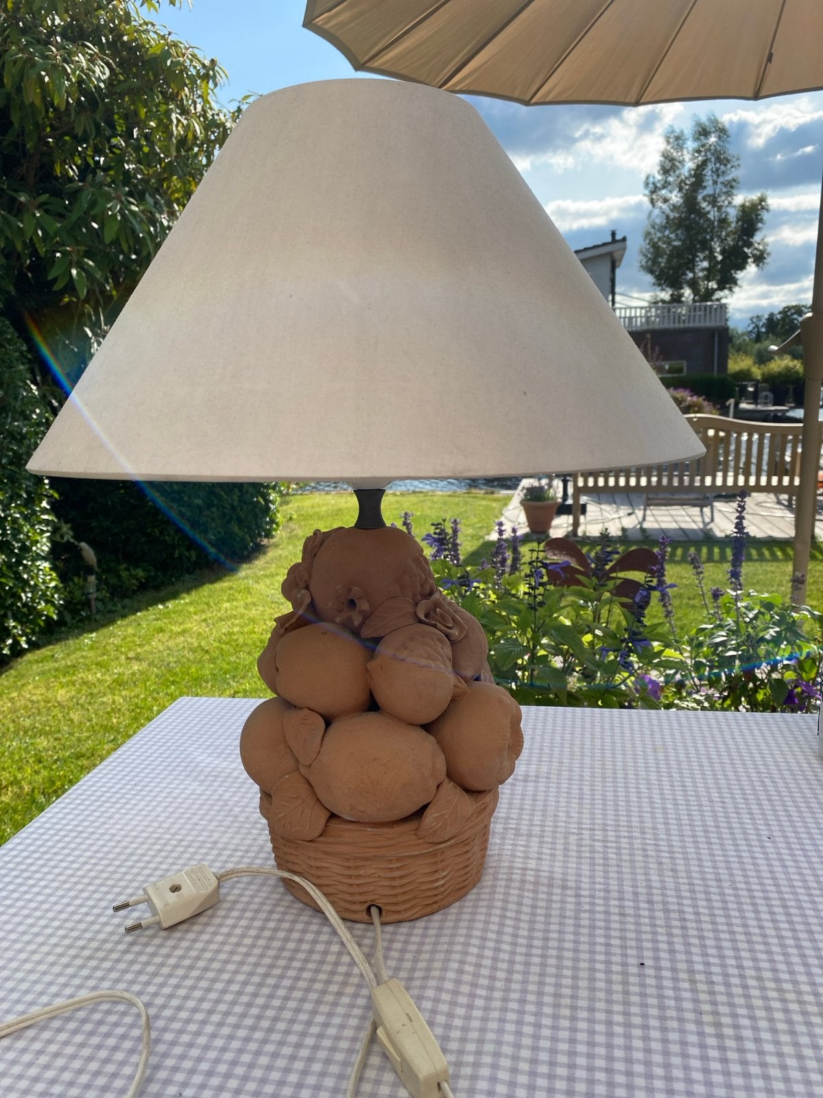 Unieke Terracotta Tafellamp met Fruitmotief, Ophalen of Verzenden