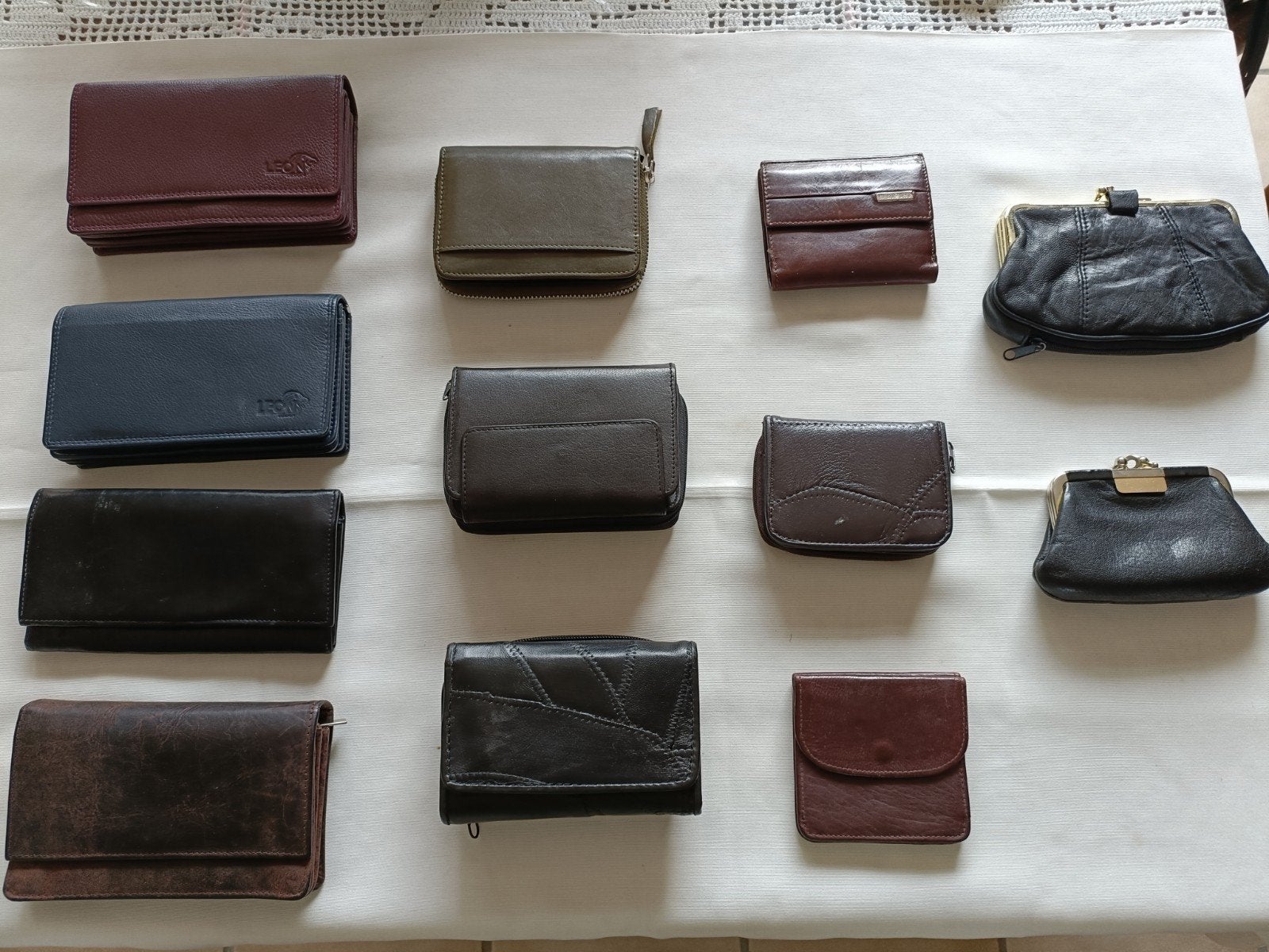 Partij van 12 diverse portemonnees, leer, Overige merken, Gebruikt, Leer, Blauw