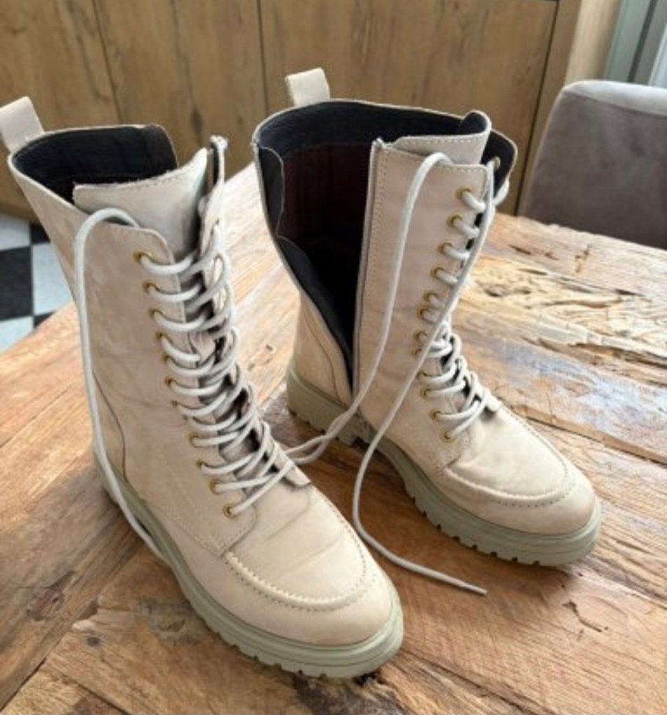Boots met rits en veters, Beige, Overige typen, Ophalen of Verzenden, Zo goed als nieuw