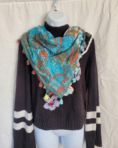 Vrolijke blauwe sjaal 97x108 cm merk Mexx, Kleding | Dames, Mutsen, Sjaals en Handschoenen, Maat 38/40 (M), ., Ophalen of Verzenden