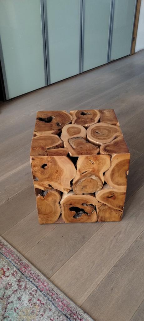 Bijzettafel teakhouten kubus 40cm x40cm, Ophalen, Rechthoekig, Minder dan 55 cm, Minder dan 45 cm