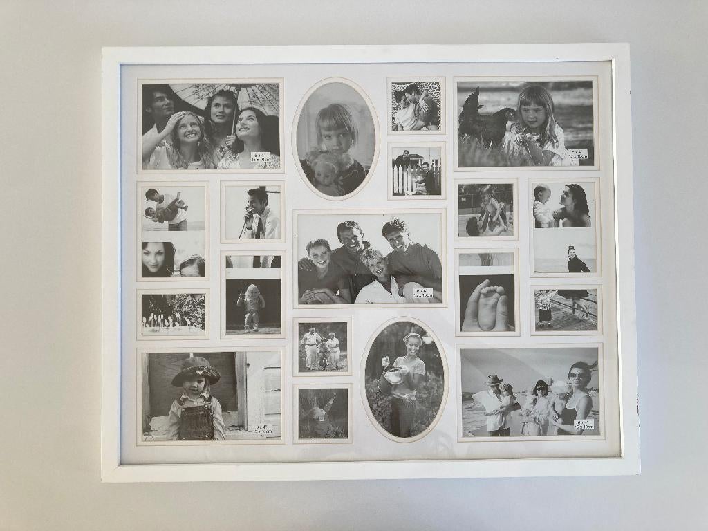 Vintage witte fotolijst collage voor 19 foto’s, decoratie, Ophalen of Verzenden, Gebruikt, Hout