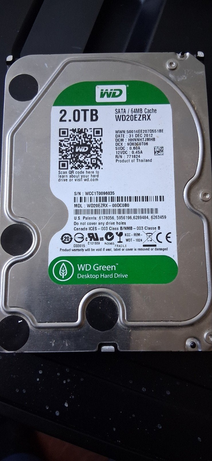 WD Green 2.0TB SATA Desktop Hard Drive, Intern, Gebruikt, Desktop, WD Green
