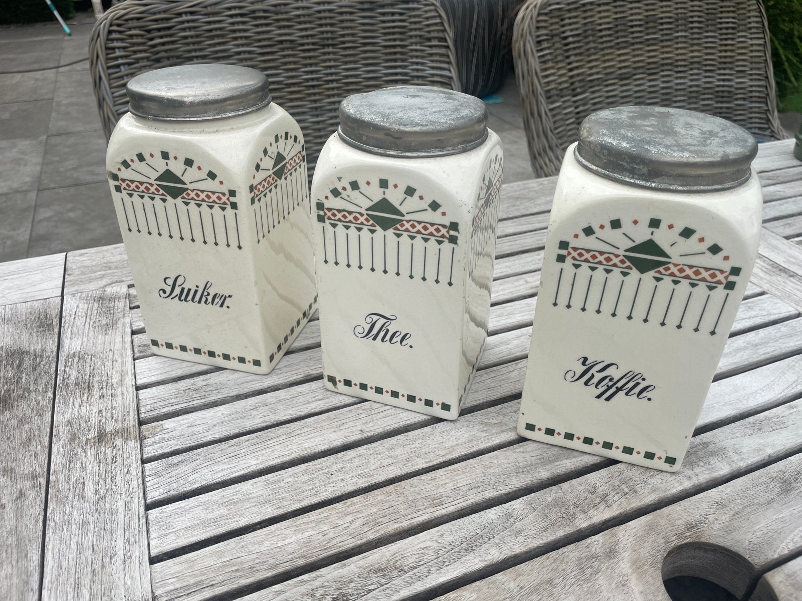 Vintage voorraadpotten: Suiker, Thee, Koffie, Antiek en Kunst, Ophalen of Verzenden