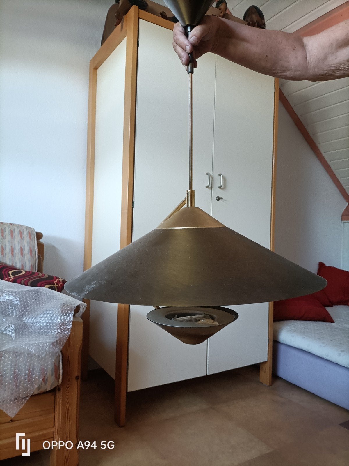 Vintage hanglamp, messing, Scandinavisch design, Ophalen
