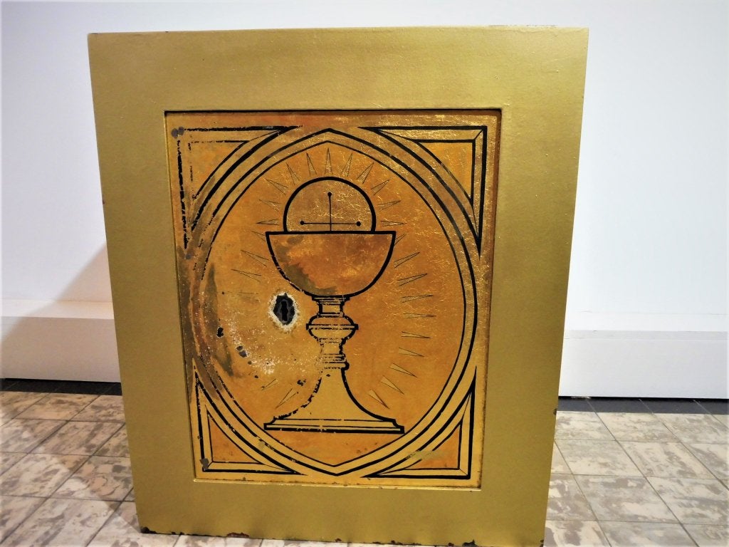 Gouden tabernakel kluis / sacramentshuis met kelk bladgoud, Ophalen