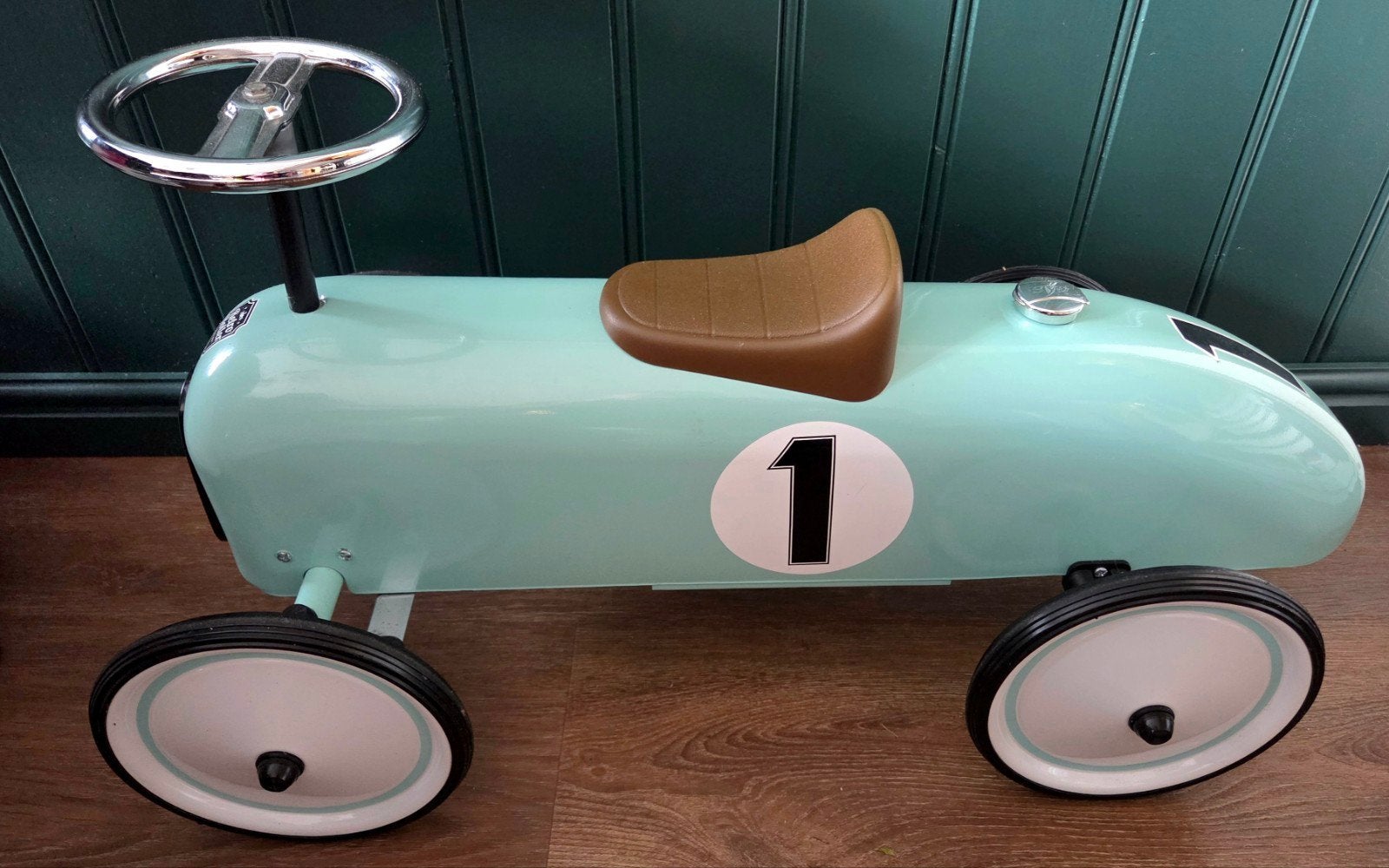 Retro loopauto 'Raceauto 1' - Mintgroen, Ophalen, Zo goed als nieuw