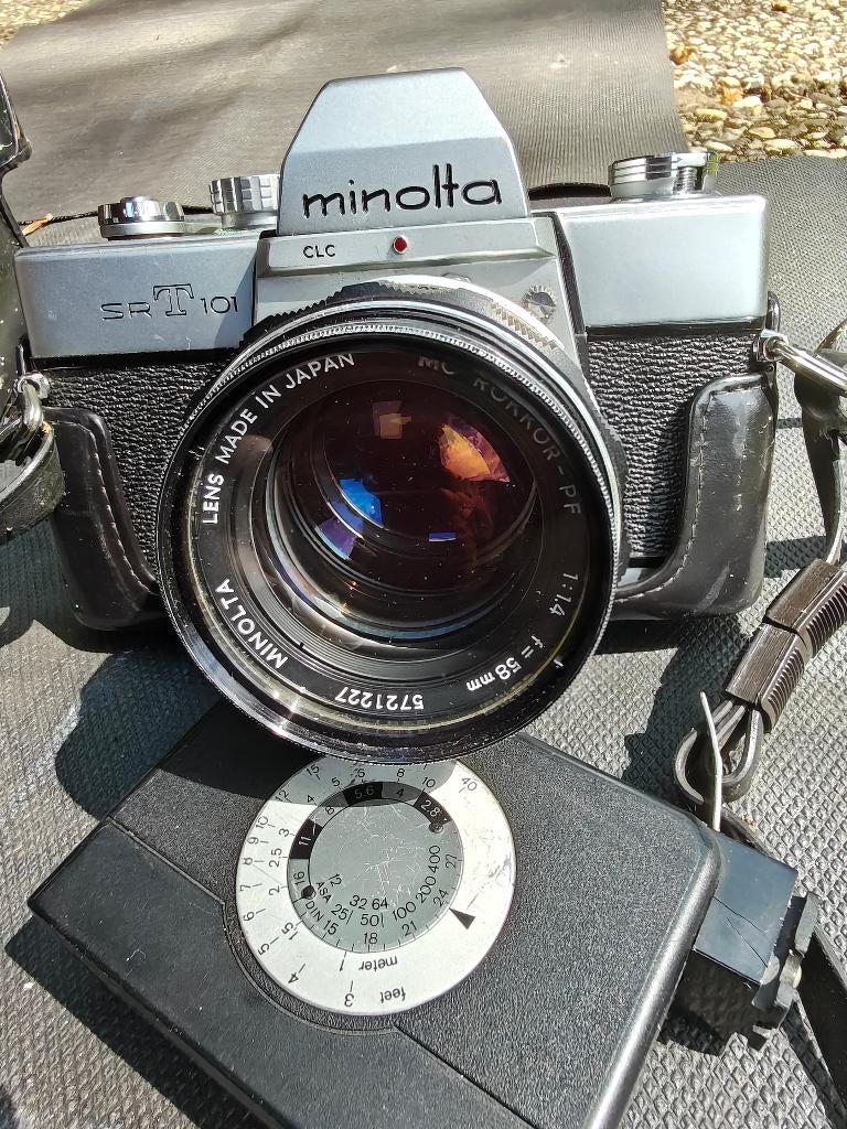 Minolta SRT101 camera met groothoek en telelens., Audio, Tv en Foto, Fotocamera's Analoog, Ophalen of Verzenden, Gebruikt, Spiegelreflex