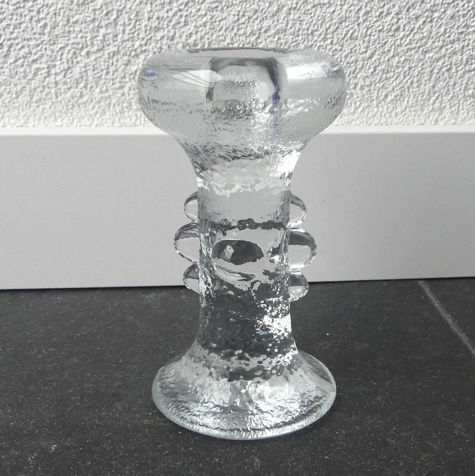 Pukeberg vintage kandelaar glas Staffan Gellerstedt Zweden, Ophalen of Verzenden, Gebruikt, Glas, Kandelaar