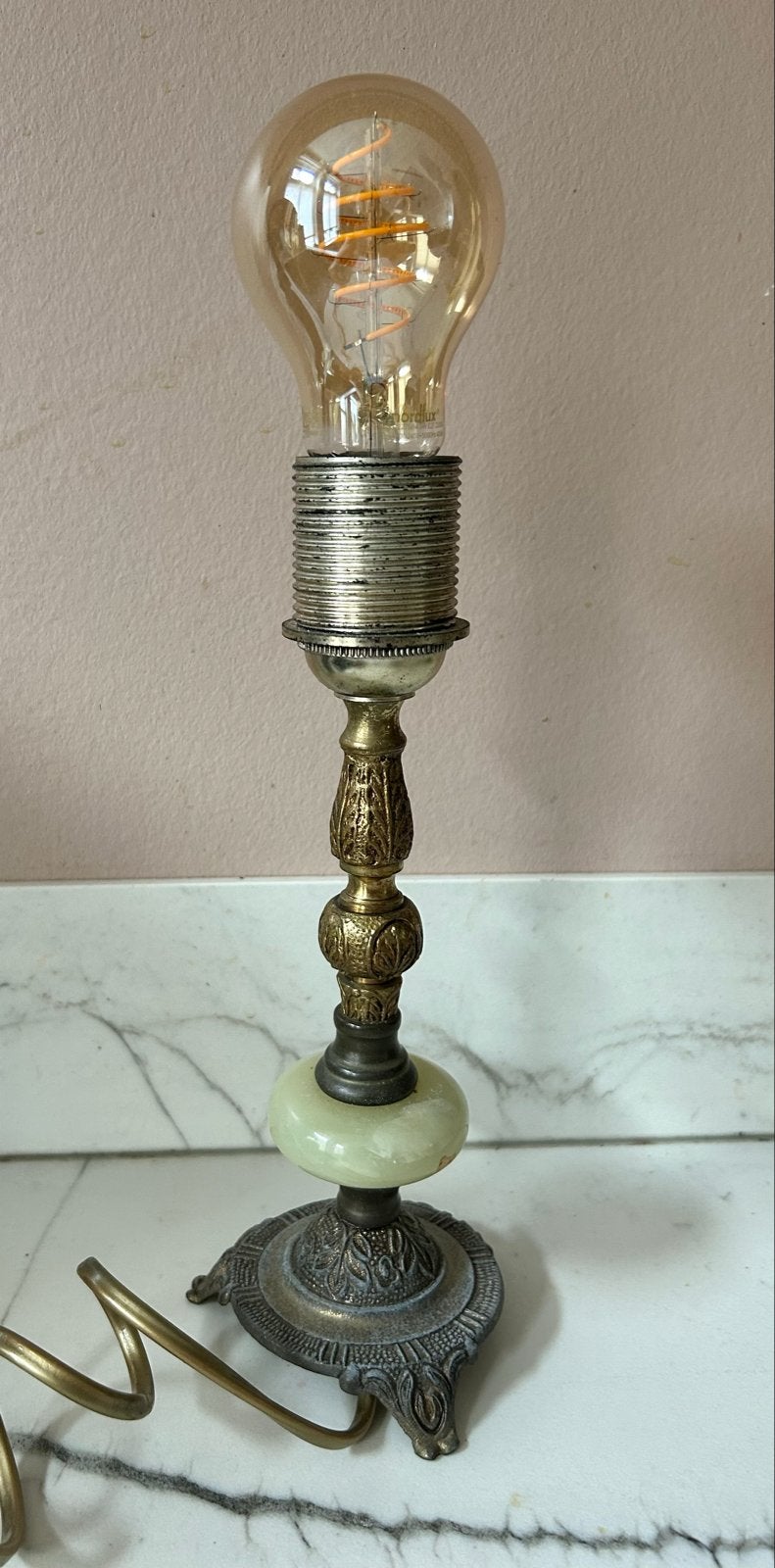 Vintage lampenvoet met marmeren accent, Ophalen of Verzenden
