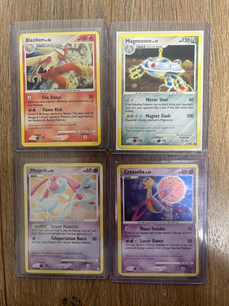 Holo Pokémon kaarten: Blaziken, Magnezone, Mesprit, Cresseli, Verzenden, Gebruikt, Meerdere kaarten, Foil