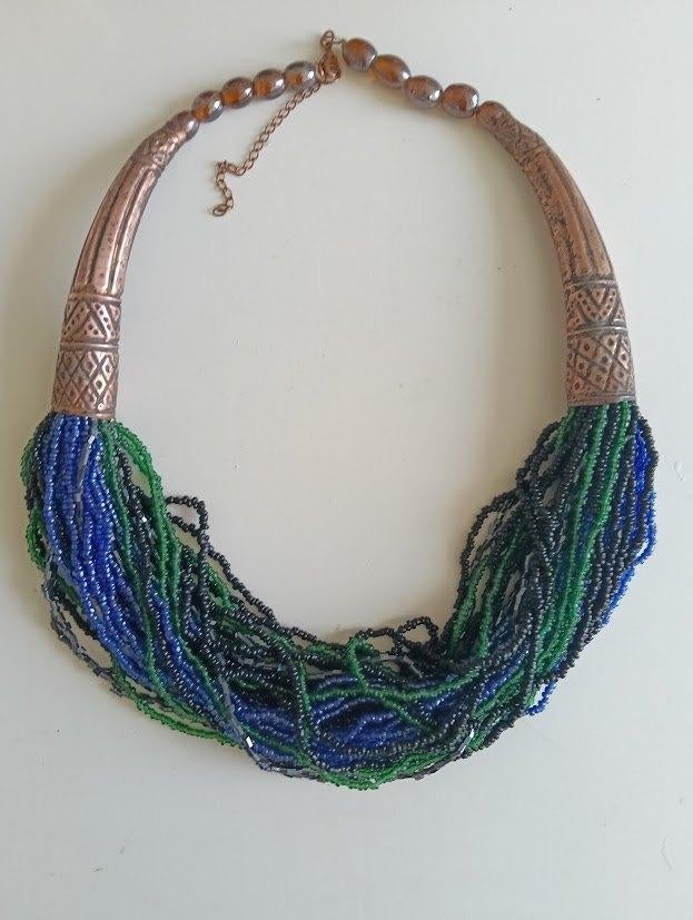Etnische/Bohemian Stijl ketting – Blauw, Groen & Brons, Overige materialen, Verstelbaar, Overige kleuren, Verzenden