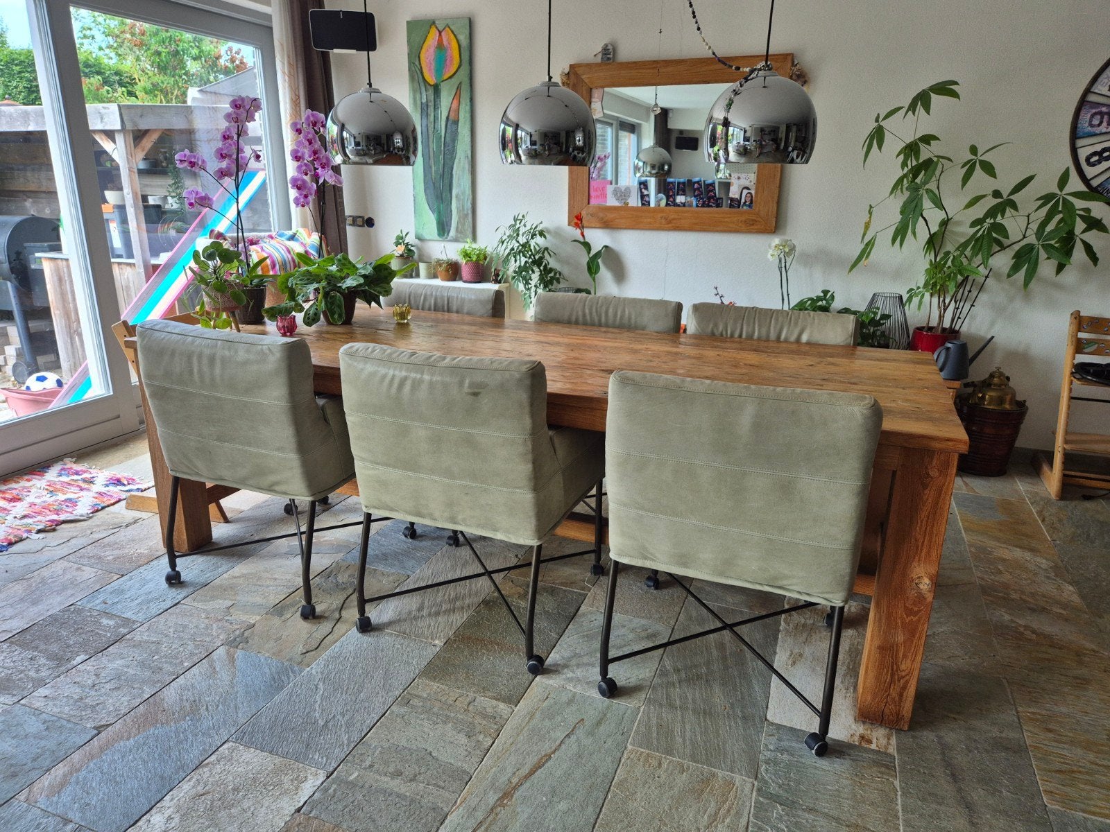 Robuuste kloostertafel van sloophout - 2.50m x 1m, Huis en Inrichting, Tafels | Eettafels, Ophalen, Rechthoekig, 200 cm of meer