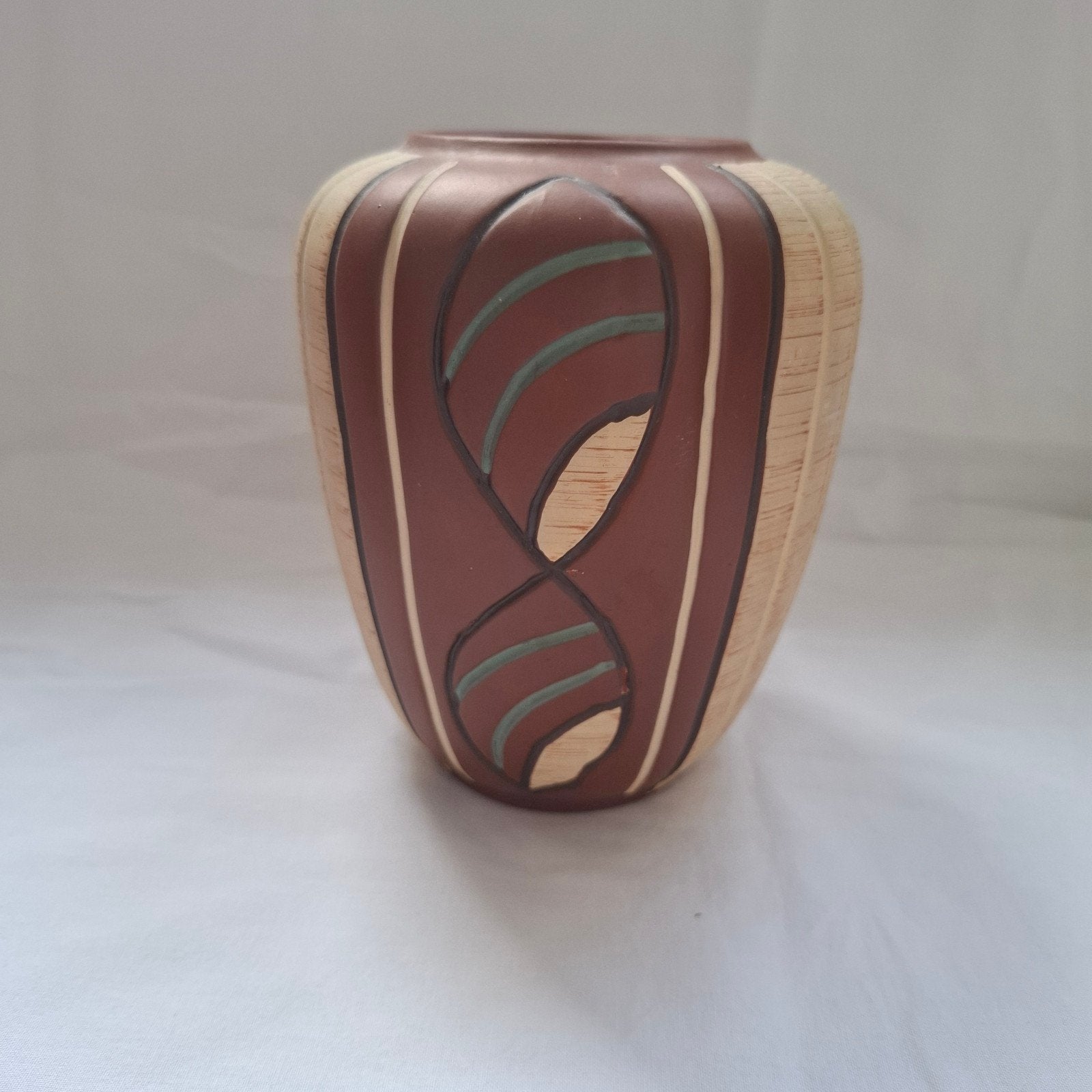 Vintage Aardewerk Vaas met Abstract Patroon, Verzenden