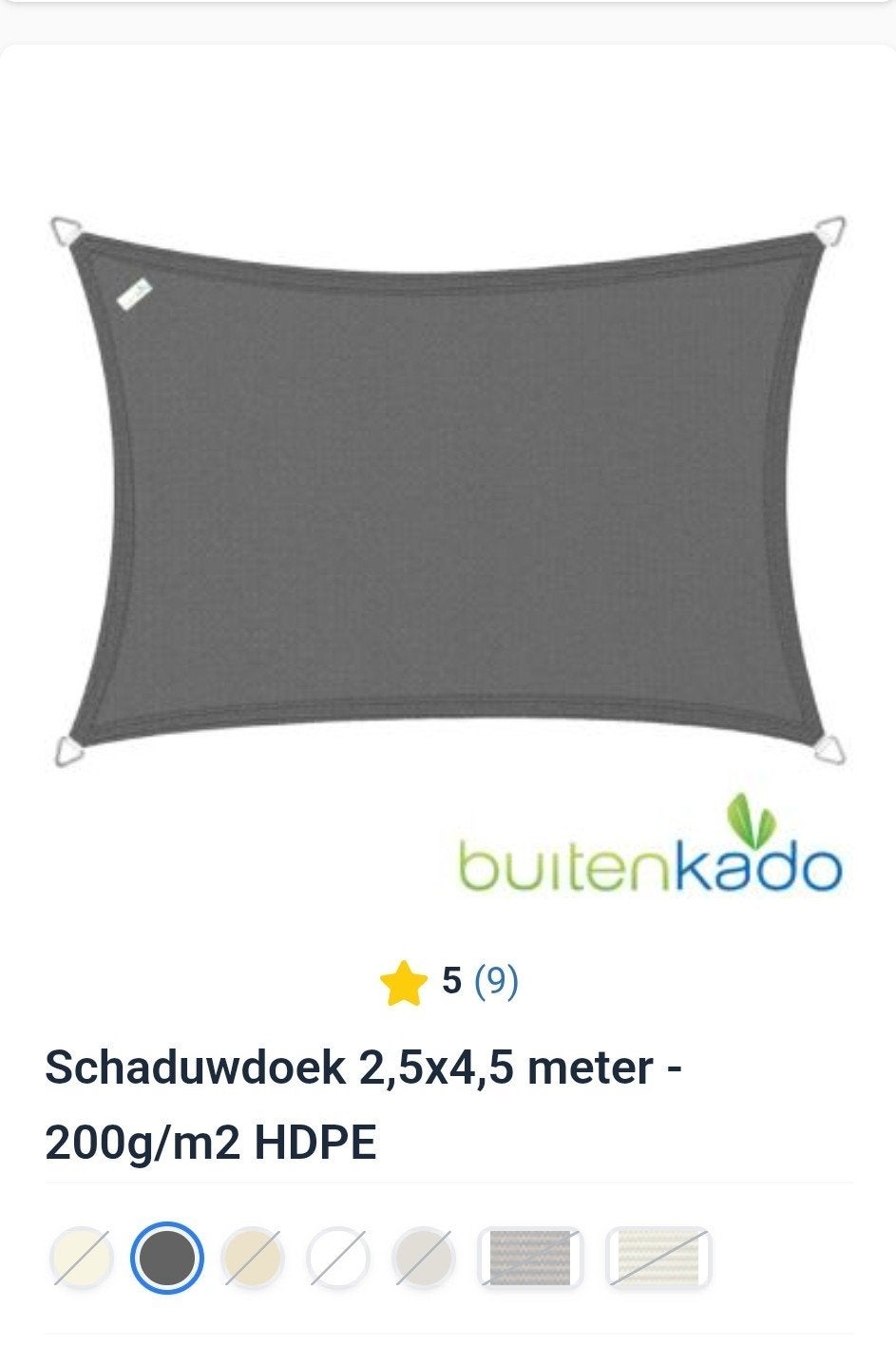 Schaduwdoek 2,5x4,5m - 200g/m2 HDPE Grijs, Ophalen, Nieuw