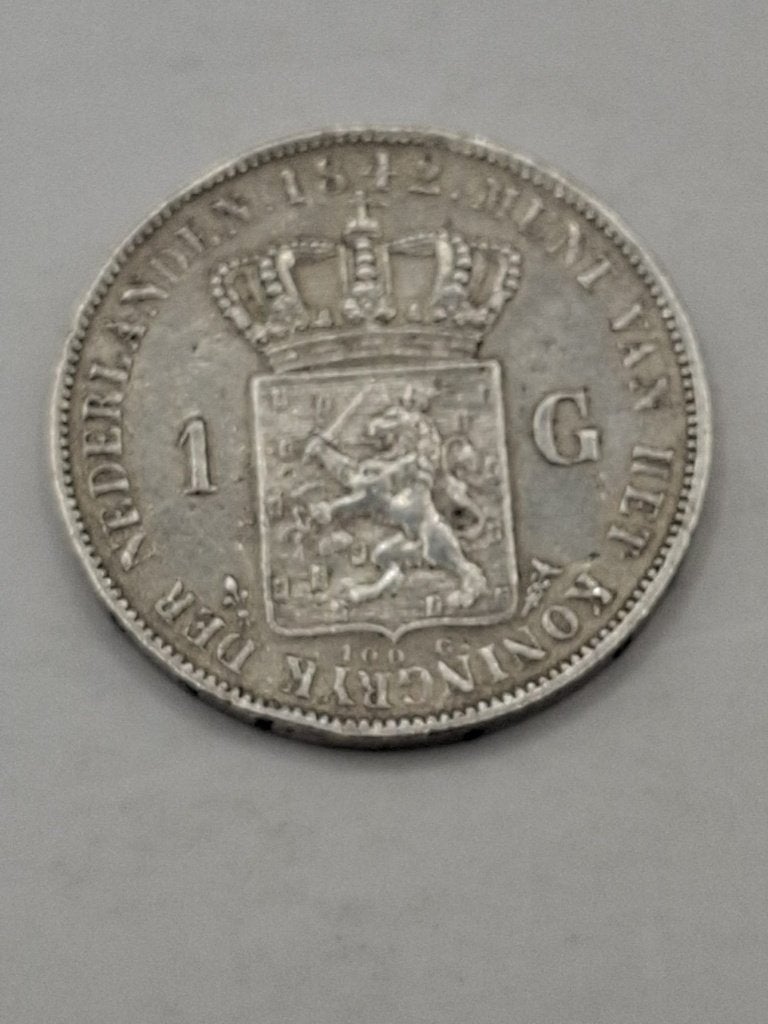 1 Gulden 1842 Willem II - Zeldzaam Type Sch. 519b ZF+, 1 gulden, Zilver, Ophalen of Verzenden, Losse munt
