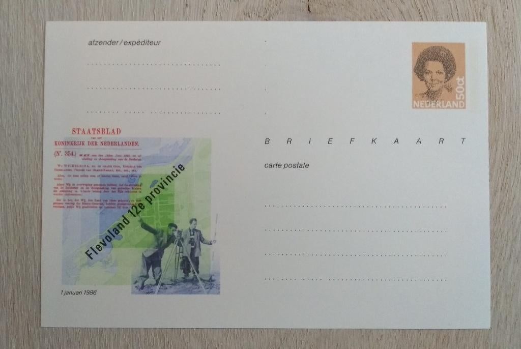 Briefkaart G.363 Flevoland 12e provincie 1986 ongebruikt, Verzenden, Briefkaart