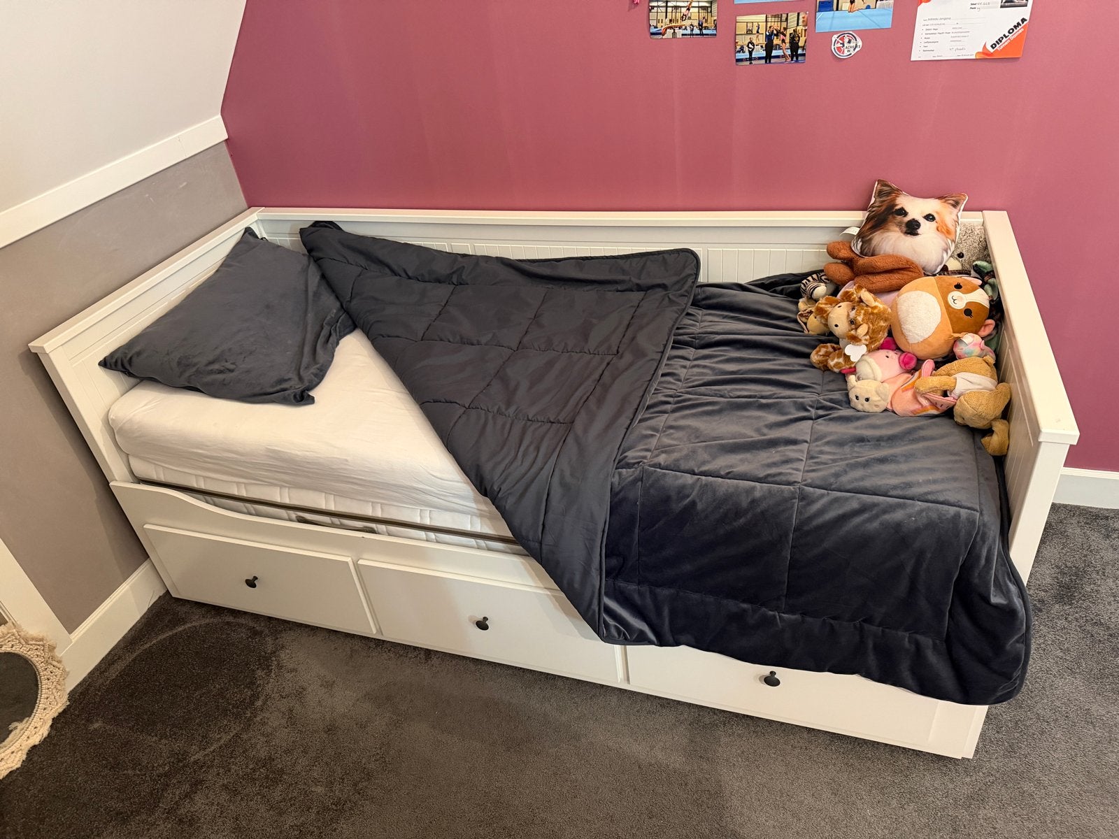 IKEA Hemnes bed, Ophalen, Wit, Tweepersoons, 200 cm