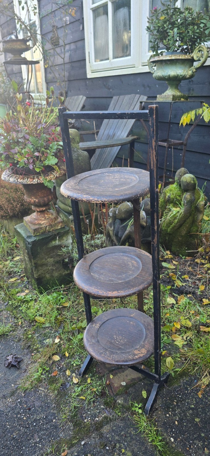 Oude houten serveer standaard plateau inklapbaar, Antiek en Kunst, Ophalen of Verzenden