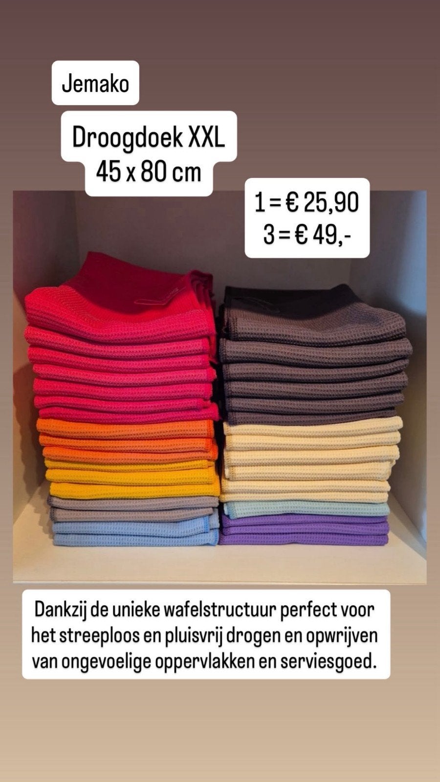 Jemako Droogdoek XXL 45 x 80 cm, Huis en Inrichting, Schoonmaakartikelen, Ophalen of Verzenden, Mop of Dweil