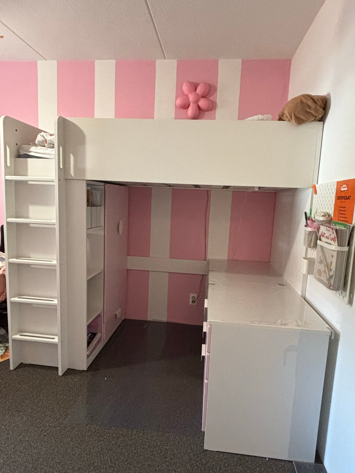 SMÅSTAD Hoogslaper wit met bureau en 3 lades, 90x200 cm, Ophalen, Eenpersoons, Zo goed als nieuw, 200 cm