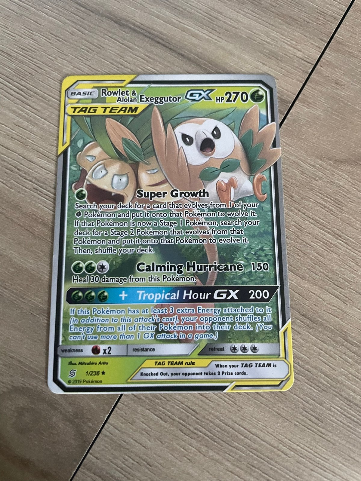 Rowlet & Alolan Exeggutor GX TAG TEAM Pokémon Kaart, Ophalen, Zo goed als nieuw, Losse kaart