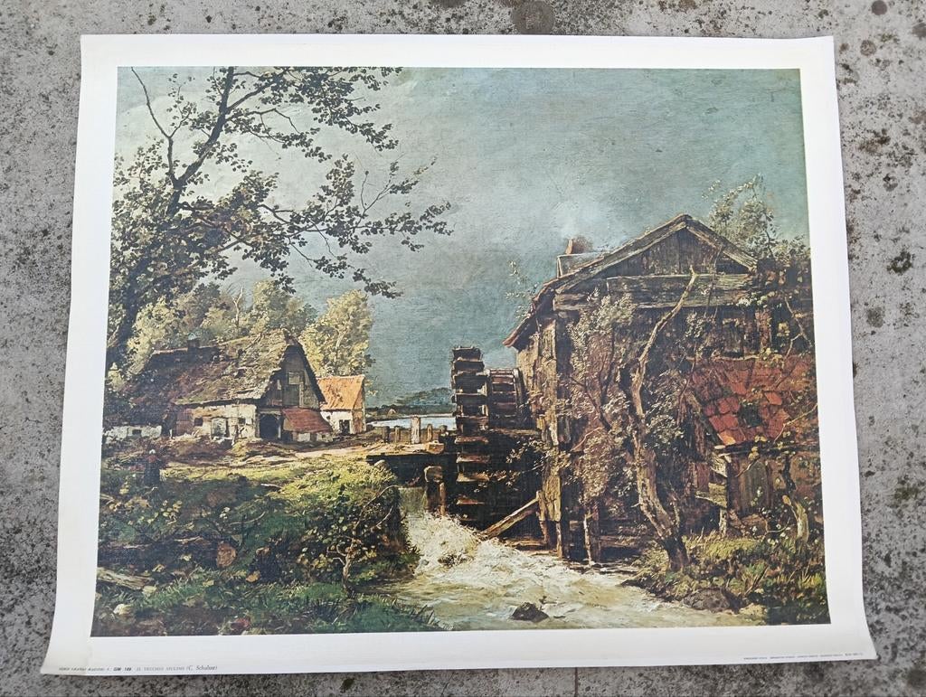 Set van 4 Vintage Kunst Reproducties - Landschappen, Antiek en Kunst, Kunst | Schilderijen | Klassiek, Ophalen of Verzenden