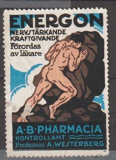 Zweden sluitzegel reclame Energon tegen vermoeidheid ca.1910, Ophalen of Verzenden, Zweden, Postfris
