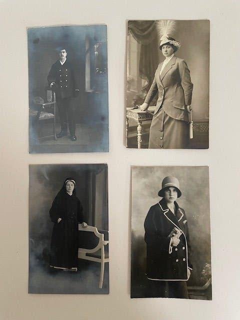 4 x antieke foto. O.a. Zeeman in uniform en non. CDV, Ophalen, Gebruikt, Foto, Voor 1940