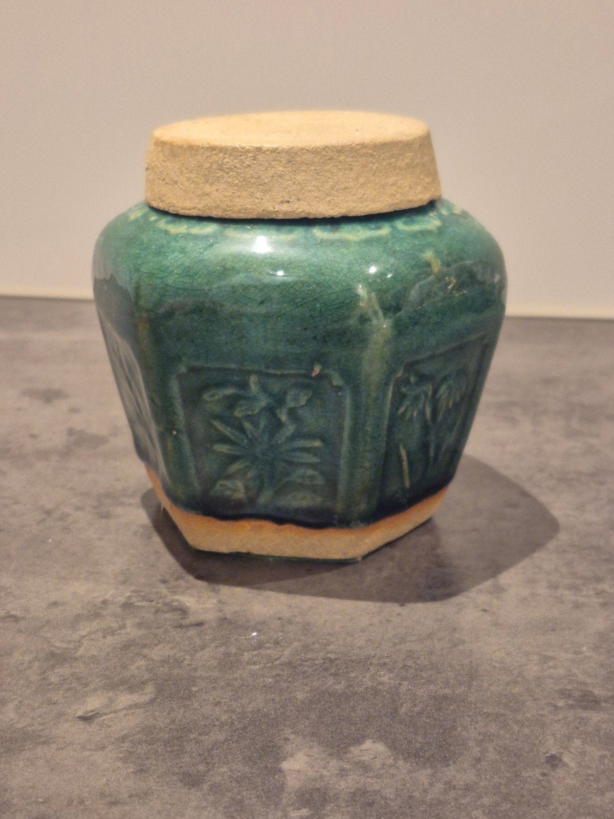 Chinese gemberpot met deksel, groen geglazuurd, Antiek en Kunst, Ophalen of Verzenden