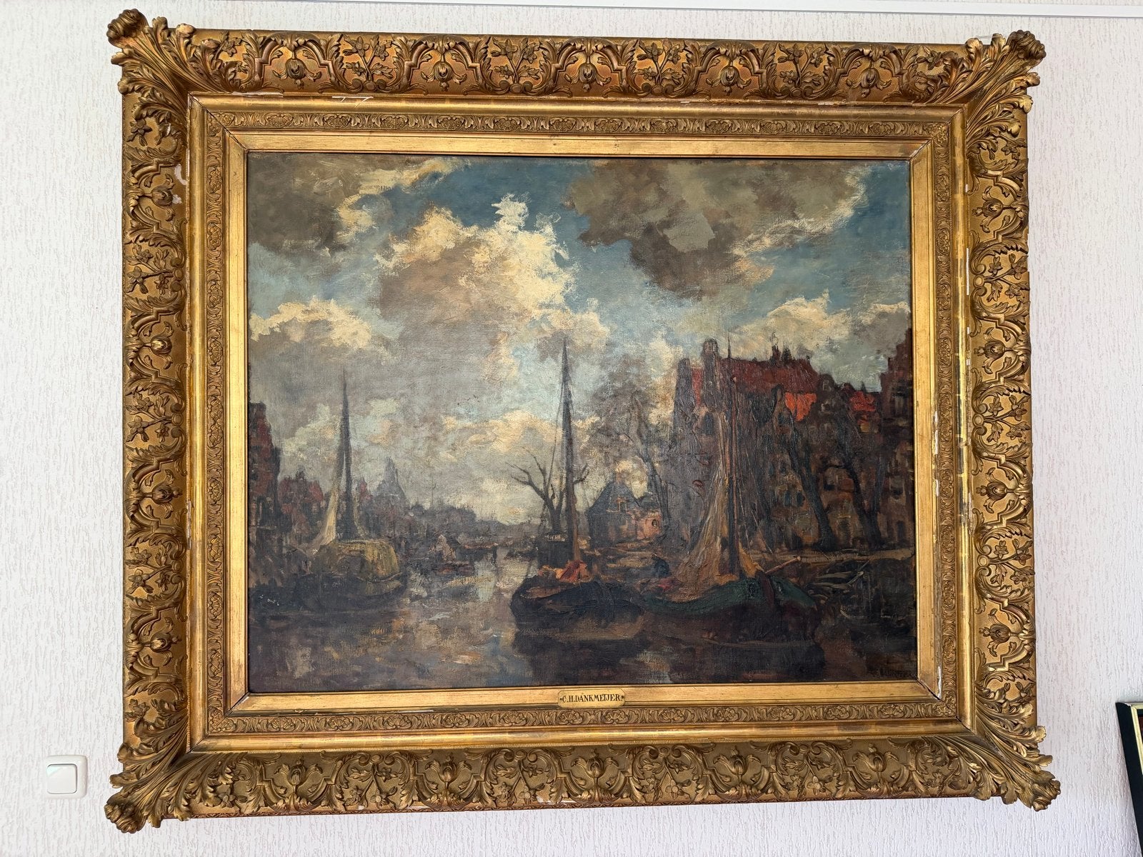 Groot Schilderij Charles Dankmeijer (1861-1923) - Stadsgezic, Ophalen, Doek, Impressionistisch, Gesigneerd