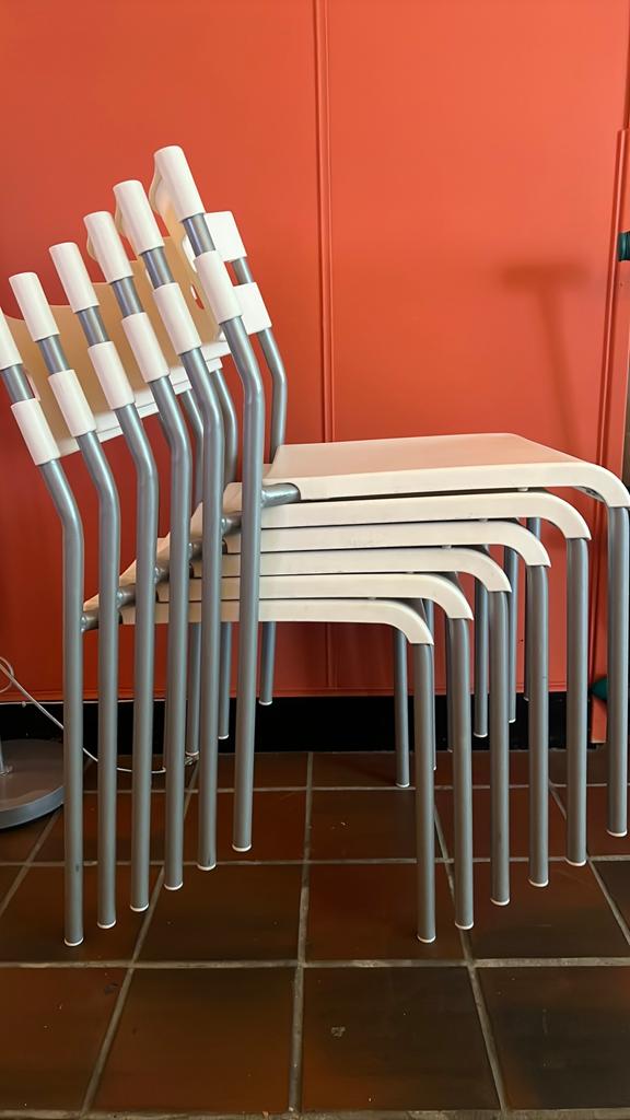 6 stoelen te koop, Ophalen, Kunststof, Gebruikt, Wit