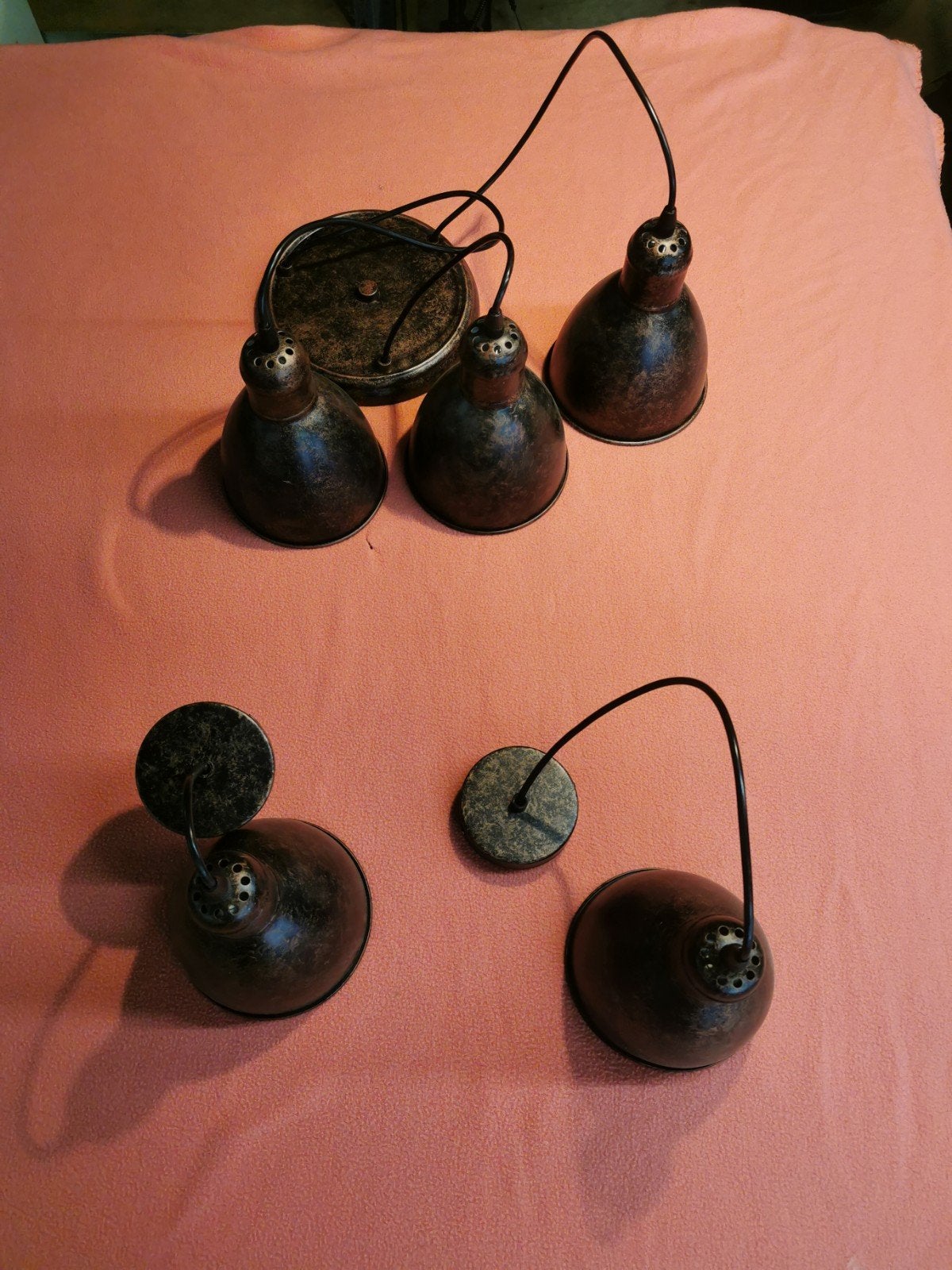 Hang lampen set 3-delig Eglo Priddy koper/antiek, Huis en Inrichting, Ophalen of Verzenden, Zo goed als nieuw, E27 (groot)