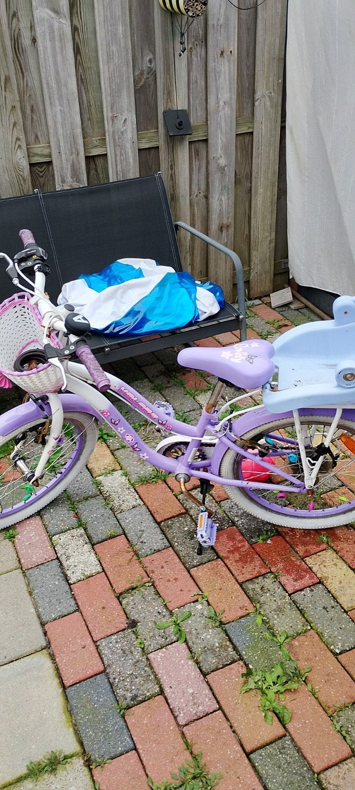 Leuke paarse kinderfiets met mandje en zitje, Ophalen of Verzenden, 16 tot 20 inch, Gebruikt, Onbekend