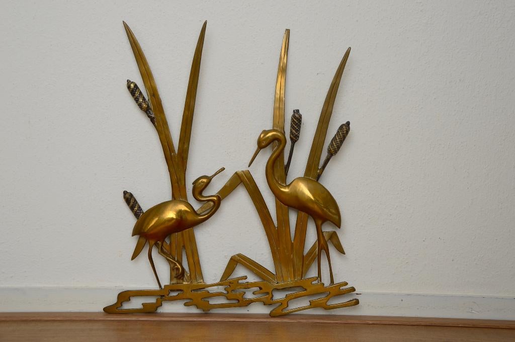 Vintage Messing Wandsculptuur Vogels, Ophalen, Metaal, Wandsculptuur, Gebruikt