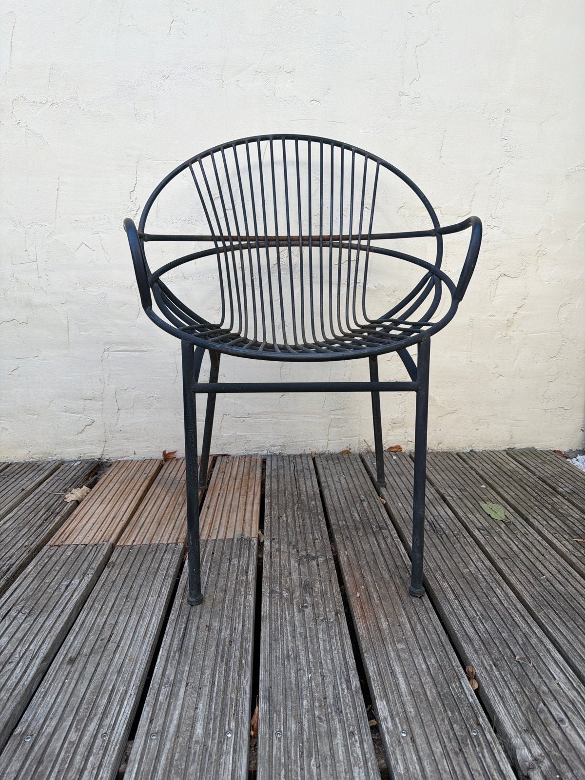 4 metalen tuinstoelen, stapelbaar, Tuin en Terras, Ophalen, Gebruikt, Metaal, Stapelbaar