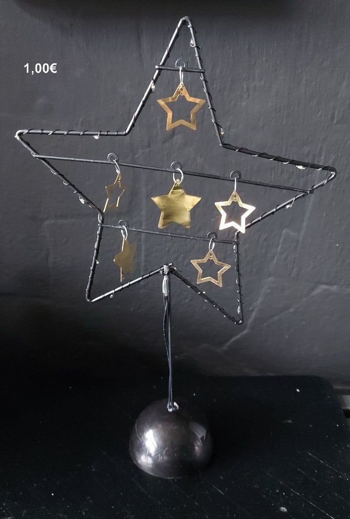 kerstster zwart met gouden sterren met verlichting op voet, Ophalen of Verzenden, Zo goed als nieuw